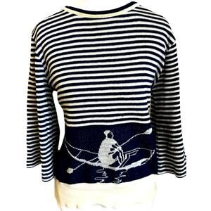 vtg 60s sailor Theme sweater Rowing Crew Nautical striped 2 Sided RARE womens